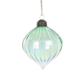 Glass Vanessa Onion Bauble - 8cm - Green